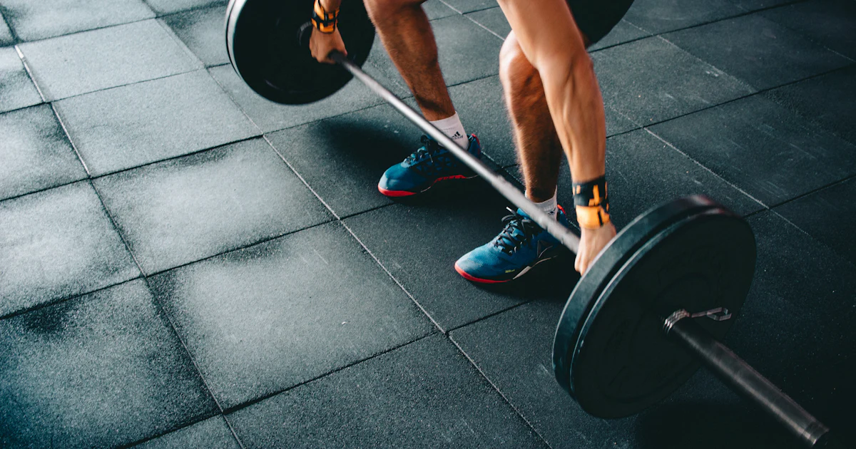Interior de un box de entrenamiento funcional con barras, discos y estructura de dominadas